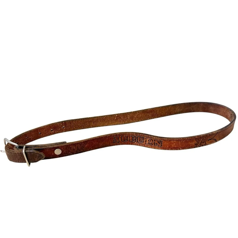 Vintage Auburn Tigers Leather Belt Brown Embossed Eagle‎ Logo Mens Size 32 34